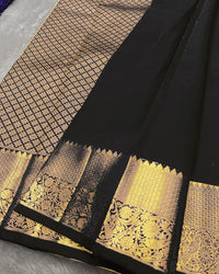 Classic Black Banarasi Silk Saree with Gold Zari Floral Motif & Elegant Traditional Border