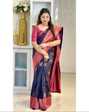 Navy Blue & Wine Banarasi Silk Saree with Antique Gold Zari Border