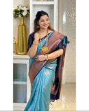 Teal Blue & Navy Banarasi Silk Saree with Antique Gold Zari Border