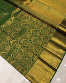 Bottle Green Banarasi Silk Saree with Rich Gold Zari Floral Weaving