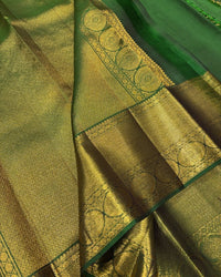 Bottle Green Banarasi Silk Saree with Rich Gold Zari Floral Weaving