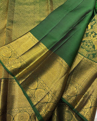 Bottle Green Banarasi Silk Saree with Rich Gold Zari Floral Weaving