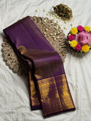 Regal Amethyst Purple Premium Luxury Banarasi Silk Saree with Grand Antique Gold Zari Border