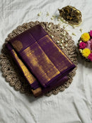 Regal Amethyst Purple Premium Luxury Banarasi Silk Saree with Grand Antique Gold Zari Border