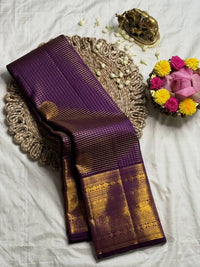 Regal Amethyst Purple Premium Luxury Banarasi Silk Saree with Grand Antique Gold Zari Border