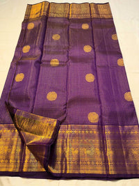 Regal Amethyst Purple Premium Luxury Banarasi Silk Saree with Grand Antique Gold Zari Border