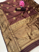 Maroon Premium Luxury Banarasi Silk Saree with Grand Antique Gold Zari Pallu