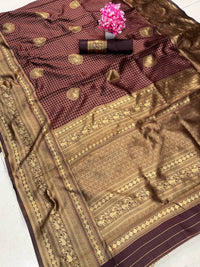 Maroon Premium Luxury Banarasi Silk Saree with Grand Antique Gold Zari Pallu