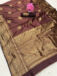 Maroon Premium Luxury Banarasi Silk Saree with Grand Antique Gold Zari Pallu