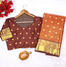 Royal Rust Orange Premium Luxury Silk Saree with Wine Zari Stripes & Antique Gold Border