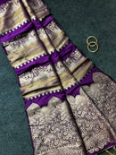 Royal Purple Premium Luxury Silk Saree with Antique Gold Zari Stripes & Heritage Woven Pallu
