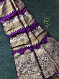 Royal Purple Premium Luxury Silk Saree with Antique Gold Zari Stripes & Heritage Woven Pallu