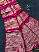 Royal Rani Pink Premium Luxury Silk Saree with Antique Gold Zari Motifs & Heritage Tassel Pallu