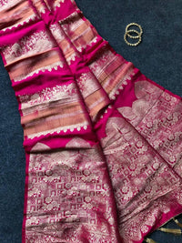 Royal Rani Pink Premium Luxury Silk Saree with Antique Gold Zari Motifs & Heritage Tassel Pallu