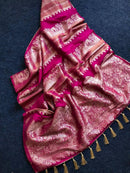 Royal Rani Pink Premium Luxury Silk Saree with Antique Gold Zari Motifs & Heritage Tassel Pallu
