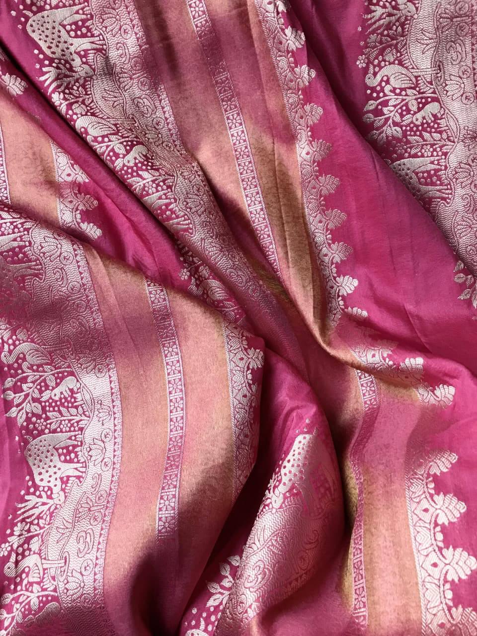 Royal Rosewood Pink Premium Luxury Silk Saree with Antique Gold Zari Heritage Borders & Tassel Pallu