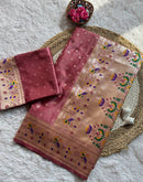 Antique Rose Mauve Luxury Silk Saree with Multicolour Banarasi Peacock Border & Gold Zari Buttas
