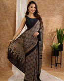 Heritage Noir Semi Gajji Silk Saree with Ajrakh Inspired Intricate Pallu Design