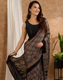 Heritage Noir Semi Gajji Silk Saree with Ajrakh Inspired Intricate Pallu Design