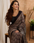 Heritage Noir Semi Gajji Silk Saree with Ajrakh Inspired Intricate Pallu Design