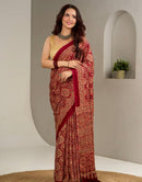 Regal Vermilion Mal Mal Silk Saree with Intricate Heritage Zari Motifs