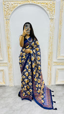 Midnight Bloom Cotton Silk Saree with Floral Garden Elegance