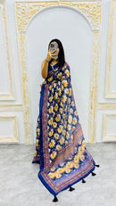 Midnight Bloom Cotton Silk Saree with Floral Garden Elegance