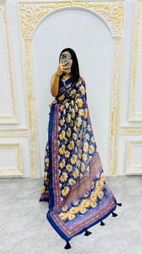 Midnight Bloom Cotton Silk Saree with Floral Garden Elegance