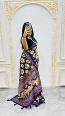 Midnight Bloom Cotton Silk Saree with Floral Garden Elegance