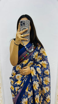 Midnight Bloom Cotton Silk Saree with Floral Garden Elegance