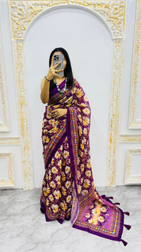 Royal Orchid Bloom Cotton Silk Saree with Floral Garden Elegance
