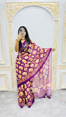 Royal Orchid Bloom Cotton Silk Saree with Floral Garden Elegance