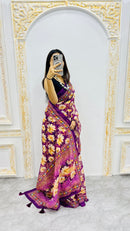 Royal Orchid Bloom Cotton Silk Saree with Floral Garden Elegance