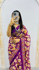 Royal Orchid Bloom Cotton Silk Saree with Floral Garden Elegance