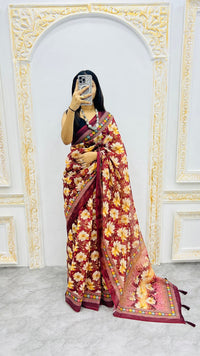 Rust Blossom Cotton Silk Saree with Floral Garden Elegance