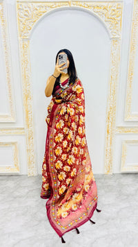 Rust Blossom Cotton Silk Saree with Floral Garden Elegance