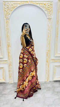 Rust Blossom Cotton Silk Saree with Floral Garden Elegance