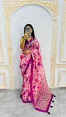 Blush Petal Bloom Cotton Silk Saree with Romantic Floral Elegance