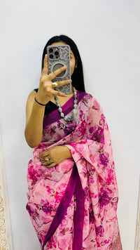 Blush Petal Bloom Cotton Silk Saree with Romantic Floral Elegance