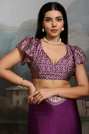 Luxury Plum Purple Designer Satin Saree with Regal Medallion Prints & Statement Border