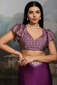 Luxury Plum Purple Designer Satin Saree with Regal Medallion Prints & Statement Border