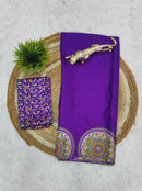 Luxury Royal Purple Designer Satin Saree with Heritage Medallion Border