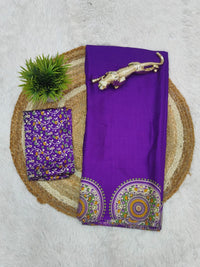 Luxury Royal Purple Designer Satin Saree with Heritage Medallion Border