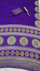Luxury Royal Purple Designer Satin Saree with Heritage Medallion Border