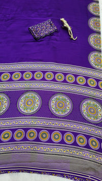 Luxury Royal Purple Designer Satin Saree with Heritage Medallion Border