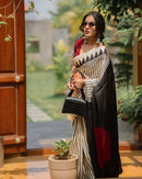Classic Ivory & Black Striped Designer Saree with Bold Artistic Border