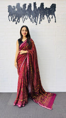 Royal Maroon Designer Saree with Intricate Heritage Tribal Print