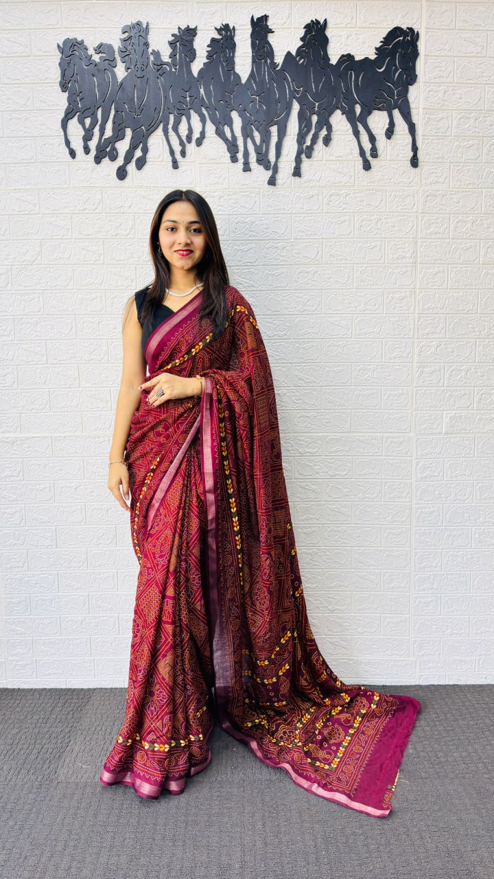 Royal Maroon Designer Saree with Intricate Heritage Tribal Print