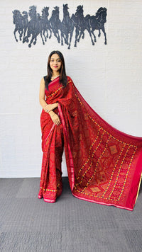 Classic Red Designer Saree with Intricate Heritage Tribal Print