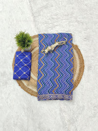Stylish Navy Blue Zigzag Print Designer Saree with Elegant Lace Border